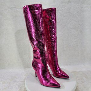 Fuchsia Metallic  Festive   Pointy Toe Boots With 4 inch Stiletto Heel